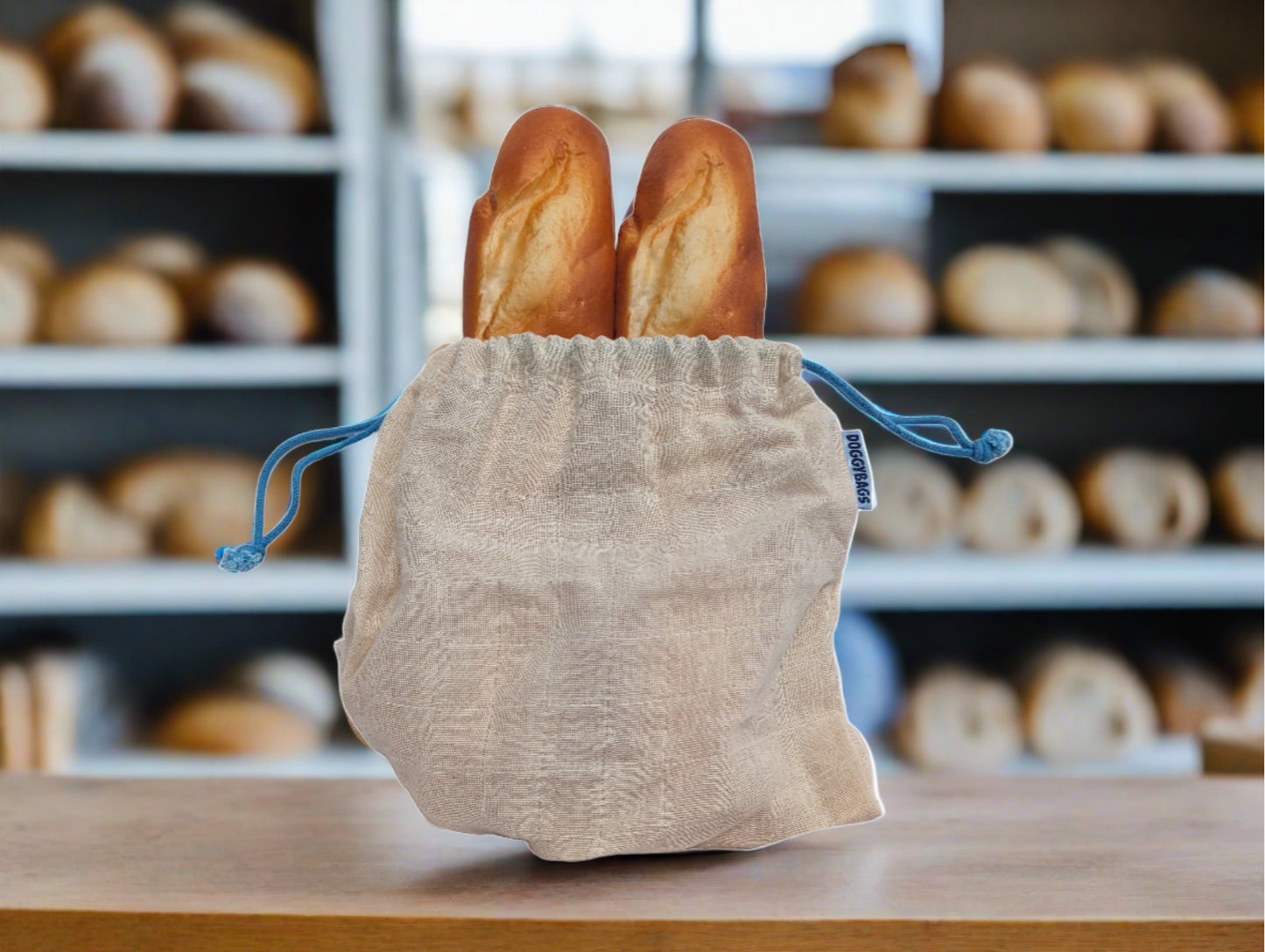 Bread in an organic cotton bread bag