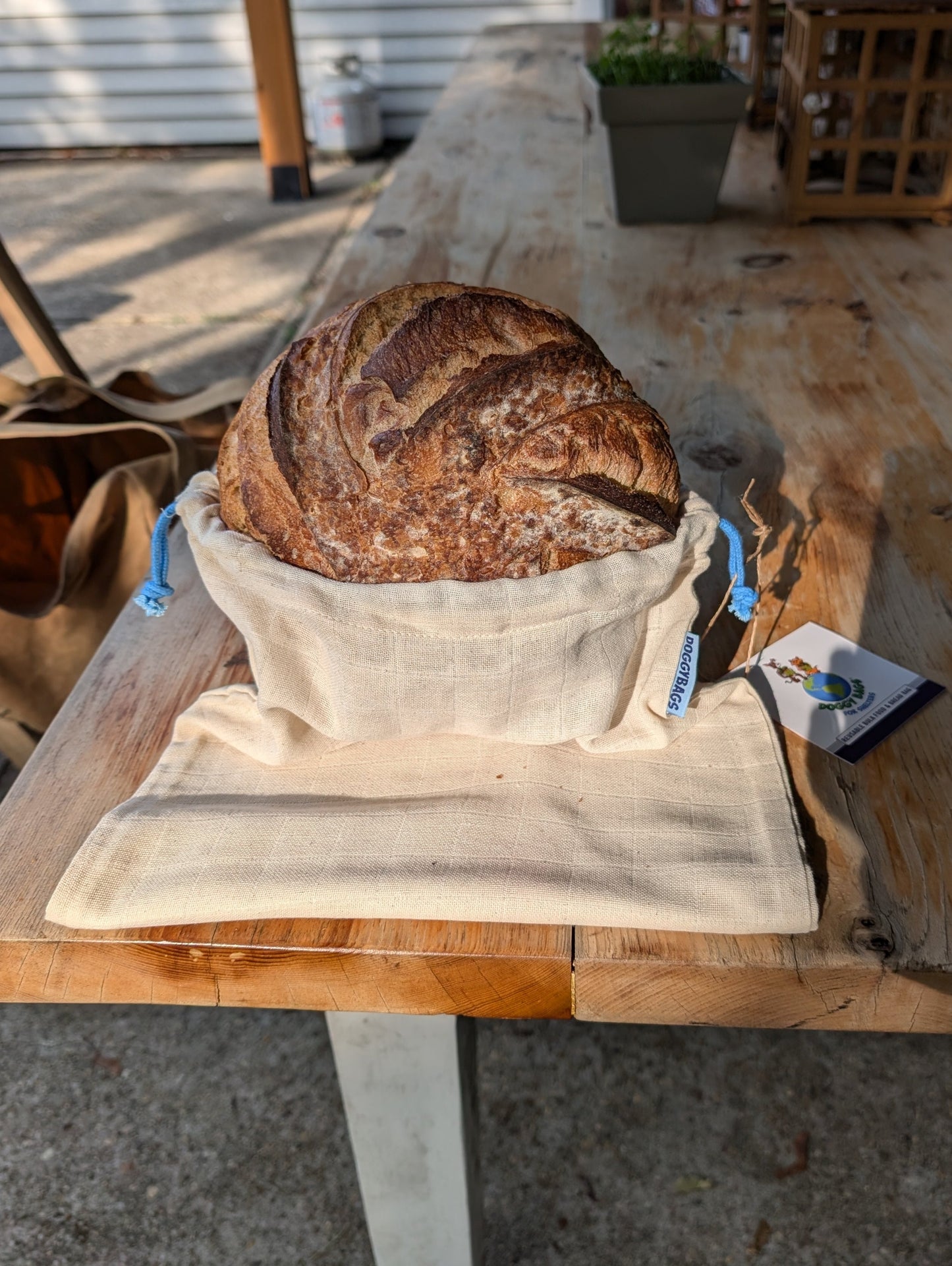 Bulk Food & Bread mini-bag - Large - Natural w/blue cord