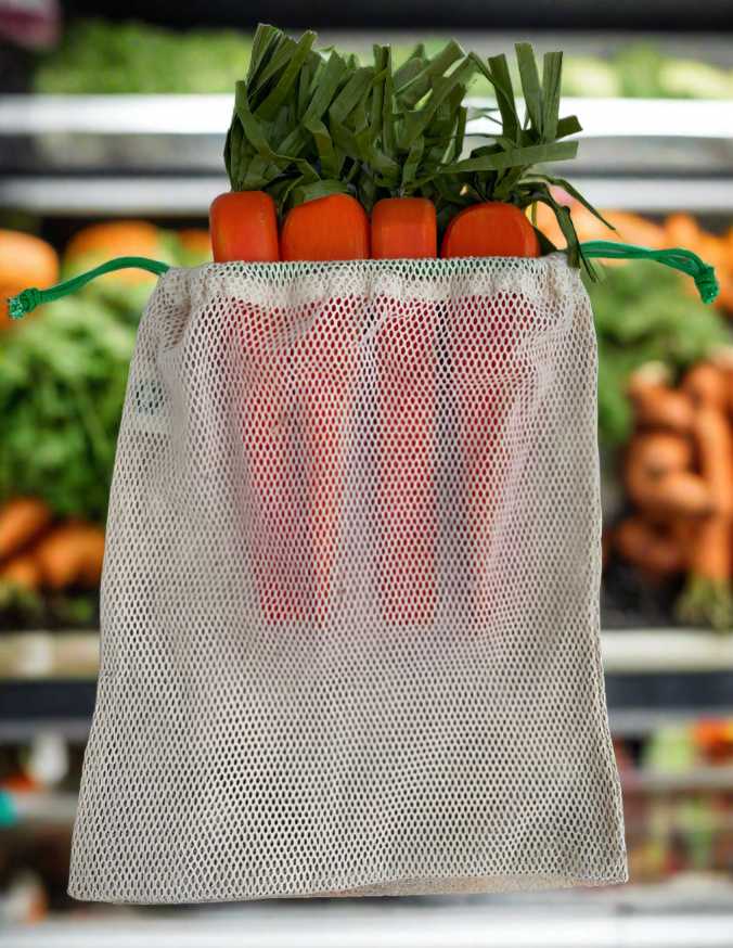 Produce Bags Natural Color w Green Cord Large